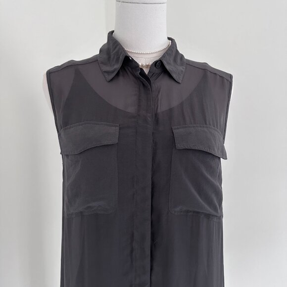 T by Alexander Wang Brown Taupe 100% Silk Sleeveless Midi Shirt Dress – XS - Picture 3 of 13